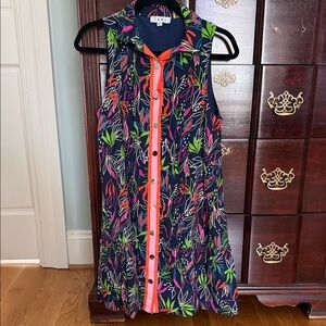 THML Button-Front flounce hem Dress with Neon Trim